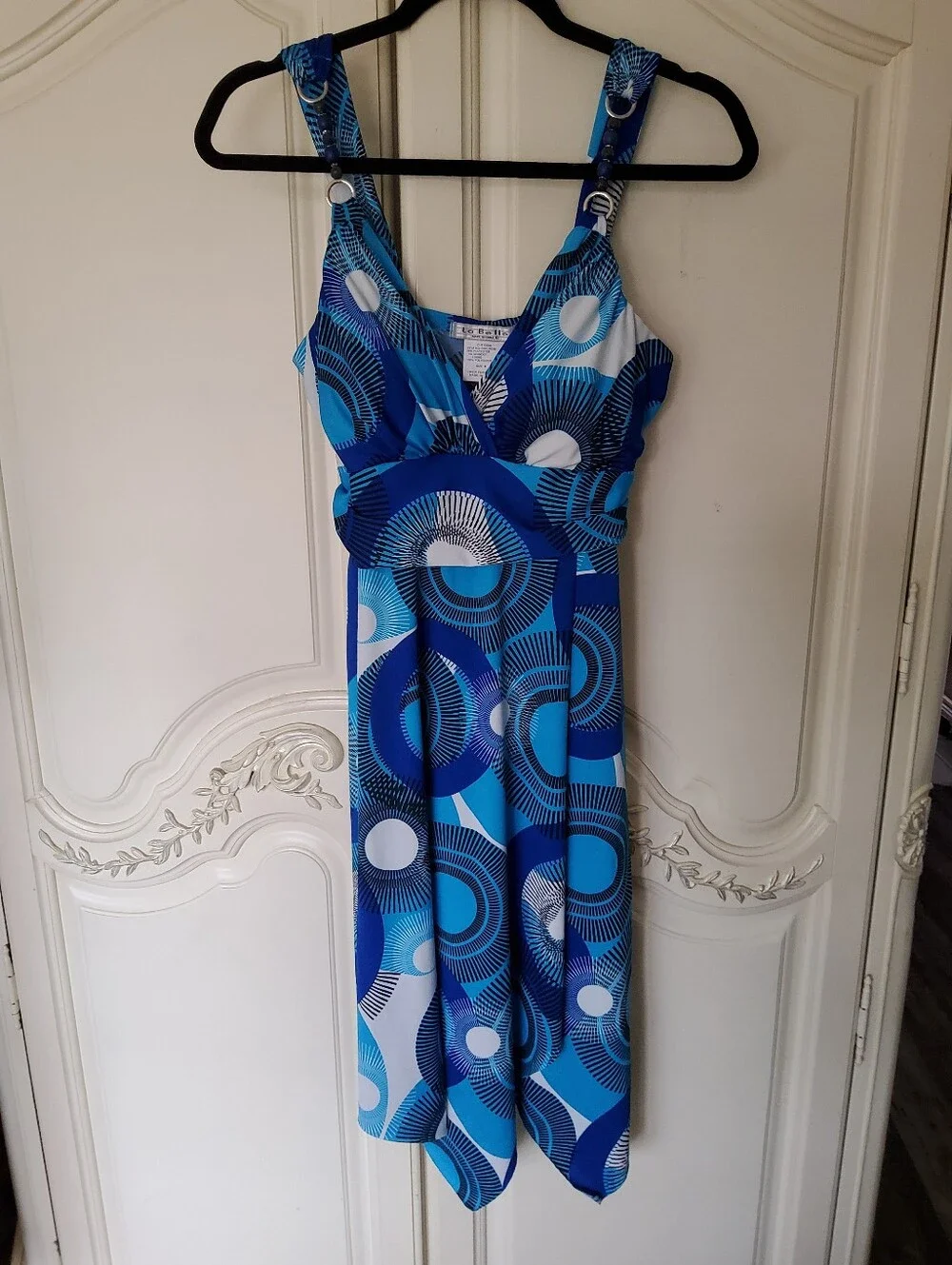 Y2k /90s Beaded Blue Geometric Print Sleeveless Dress